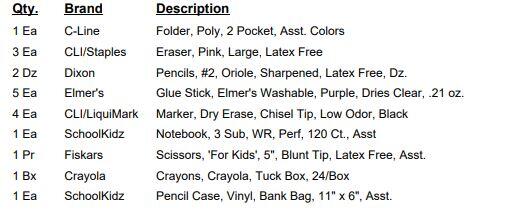 Grade 2 Supply List