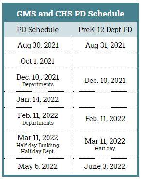 PD Schedule CHS & GMS
